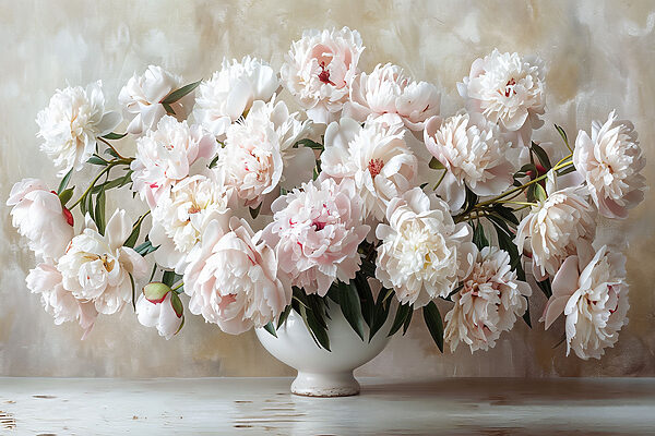 Eine Vase mit weißen Blumen Eine Vase mit weißen Blumen