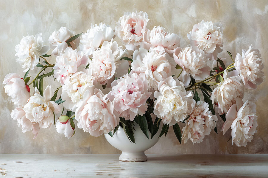 Eine Vase mit weißen Blumen