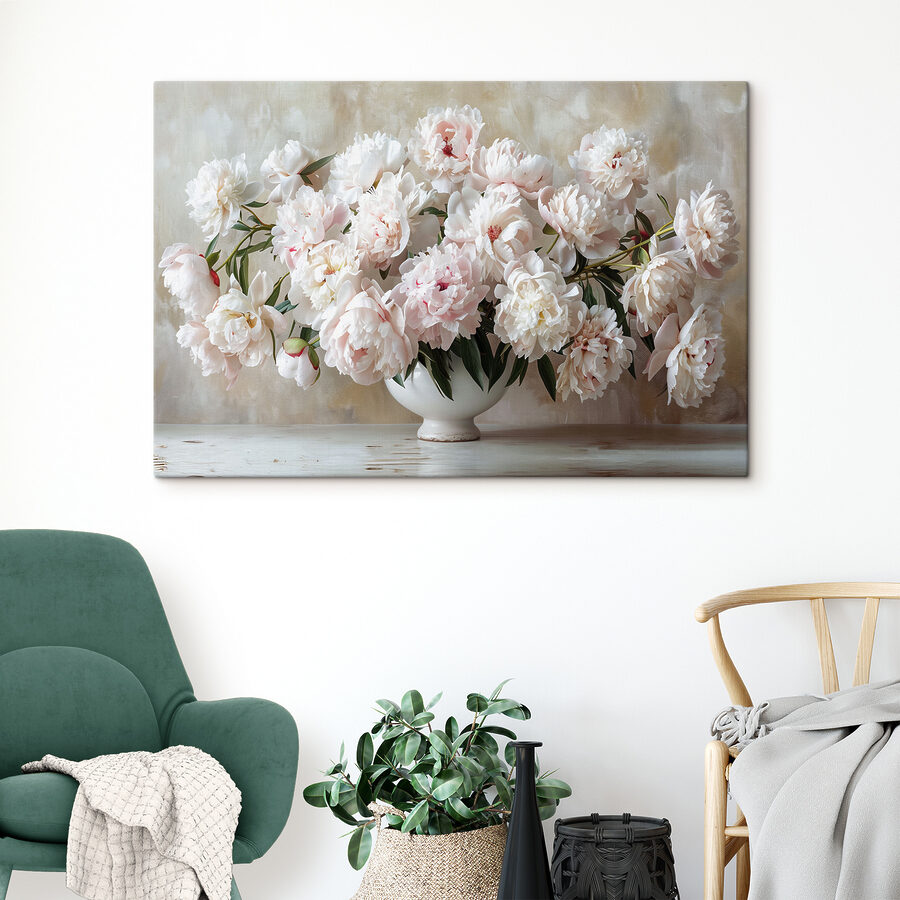 Eine Vase mit weißen Blumen
