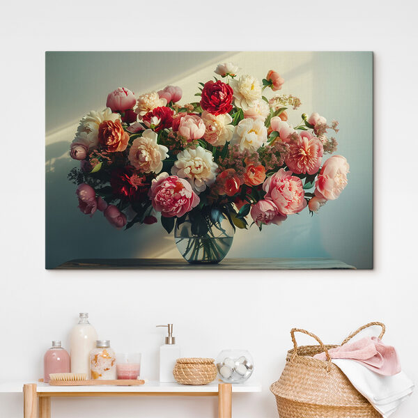 Eine Vase mit Blumen auf einem Tisch Eine Vase mit Blumen auf einem Tisch