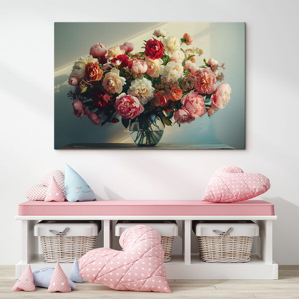 Eine Vase mit Blumen auf einem Tisch Eine Vase mit Blumen auf einem Tisch