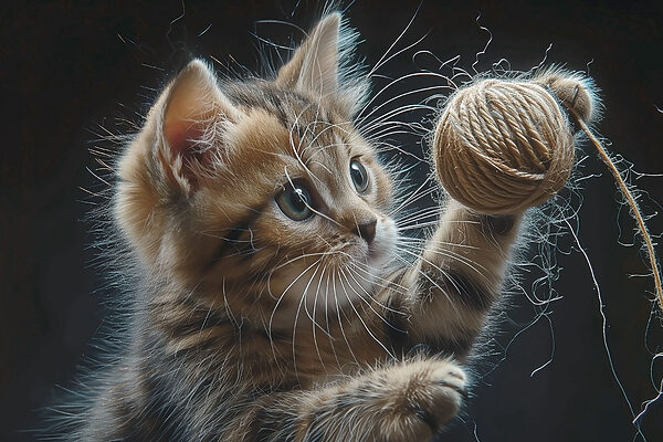Eine Katze spielt mit einem Garnknäuel Eine Katze spielt mit einem Garnknäuel