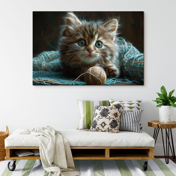 Eine Katze mit einem Garnknäuel Eine Katze mit einem Garnknäuel