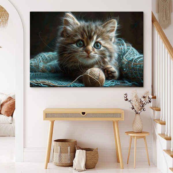 Eine Katze mit einem Garnknäuel Eine Katze mit einem Garnknäuel