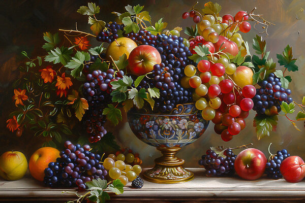 Ein Gemälde mit Obst in einer Vase s38468p 600x400 - Ein Gemälde mit Obst in einer Vase