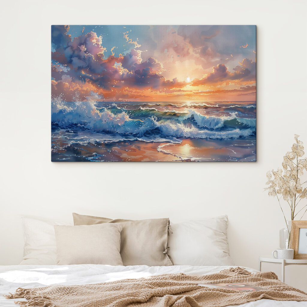 A painting of waves crashing on the beach A painting of waves crashing on the beach