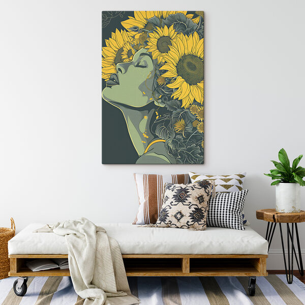 A woman with sunflowers in her hair A woman with sunflowers in her hair
