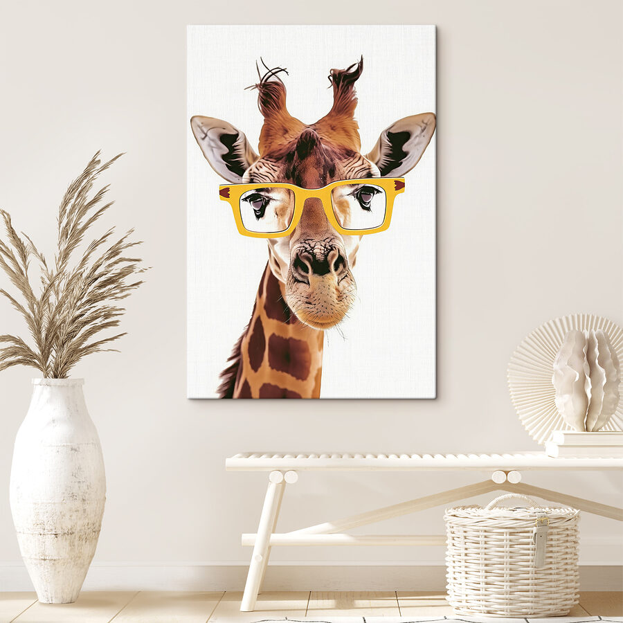 Eine Giraffe mit gelber Brille