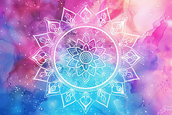 Ein weißes Mandala auf einem bunten Hintergrund Ein weißes Mandala auf einem bunten Hintergrund