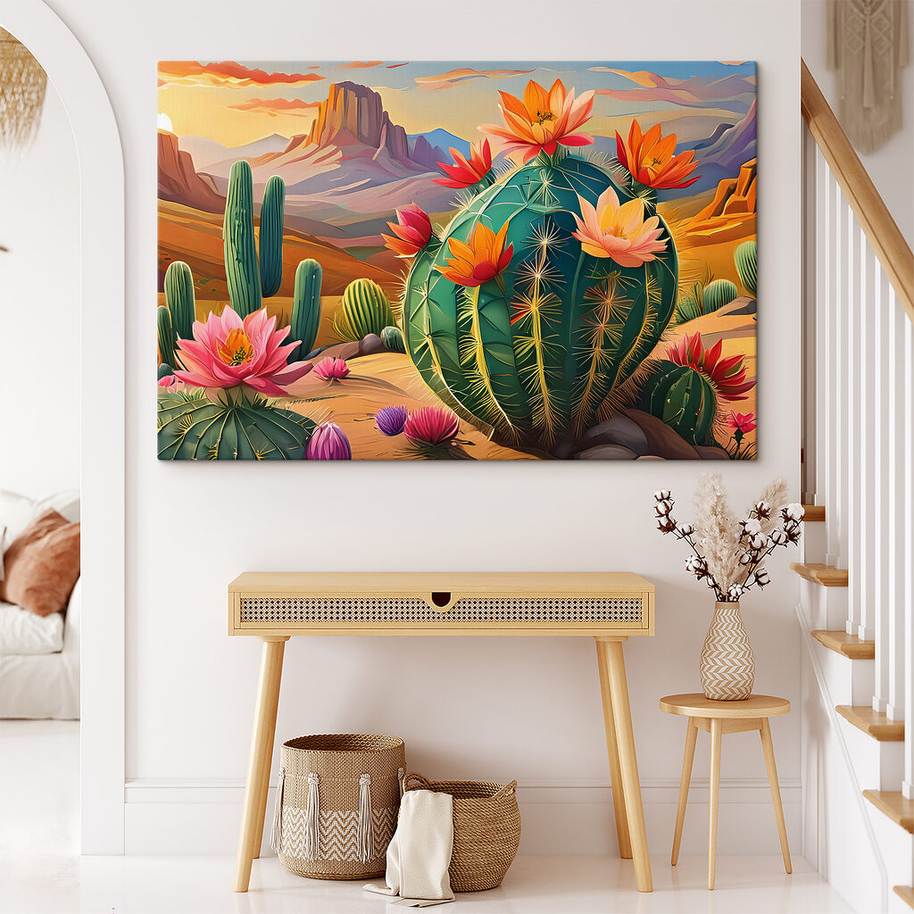 A cactus with flowers in the desert