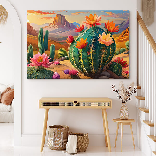 Ein Kaktus mit Blüten in der Wüste Ein Kaktus mit Blüten in der Wüste