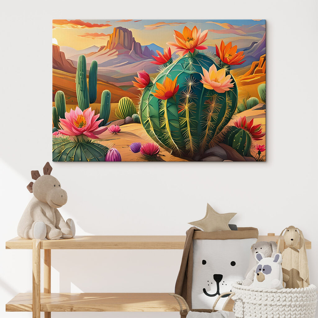 A cactus with flowers in the desert
