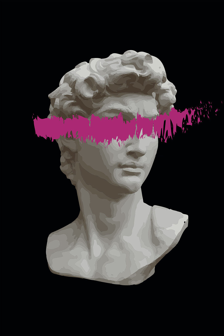 Eine Statue eines Mannes mit einer rosa Linie Eine Statue eines Mannes mit einer rosa Linie