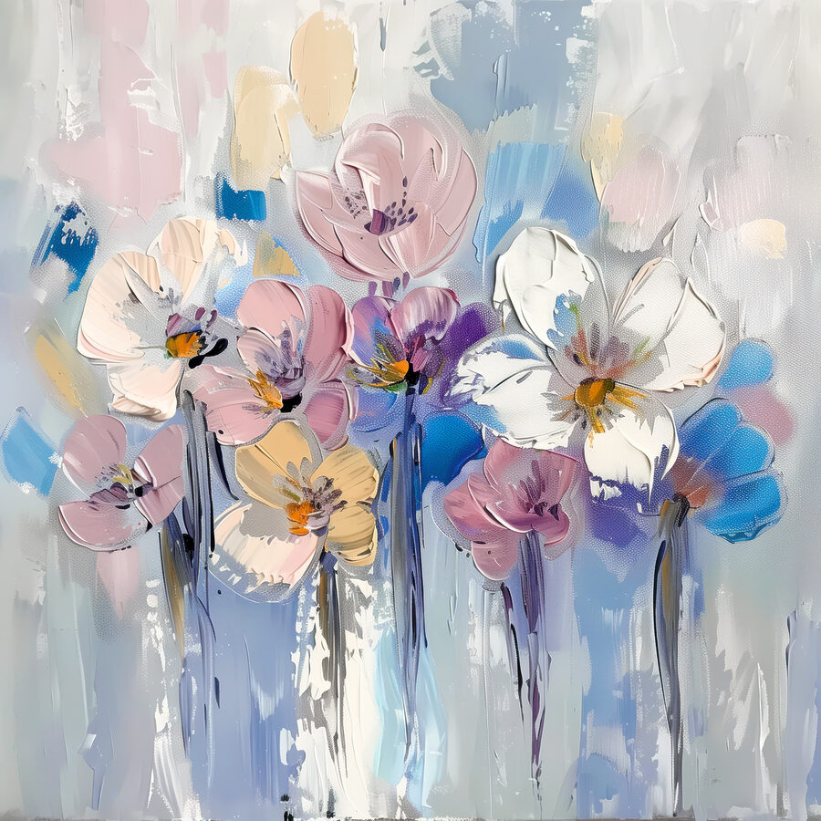 Ein Gemälde mit Blumen auf weißem Hintergrund