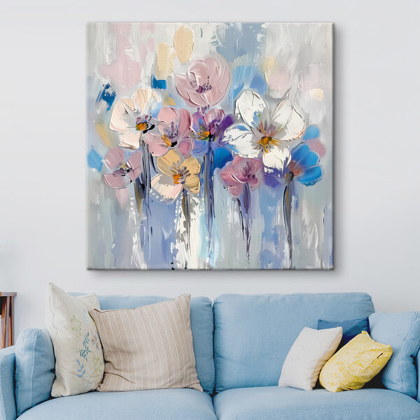 Ein Gemälde mit Blumen auf weißem Hintergrund Ein Gemälde mit Blumen auf weißem Hintergrund