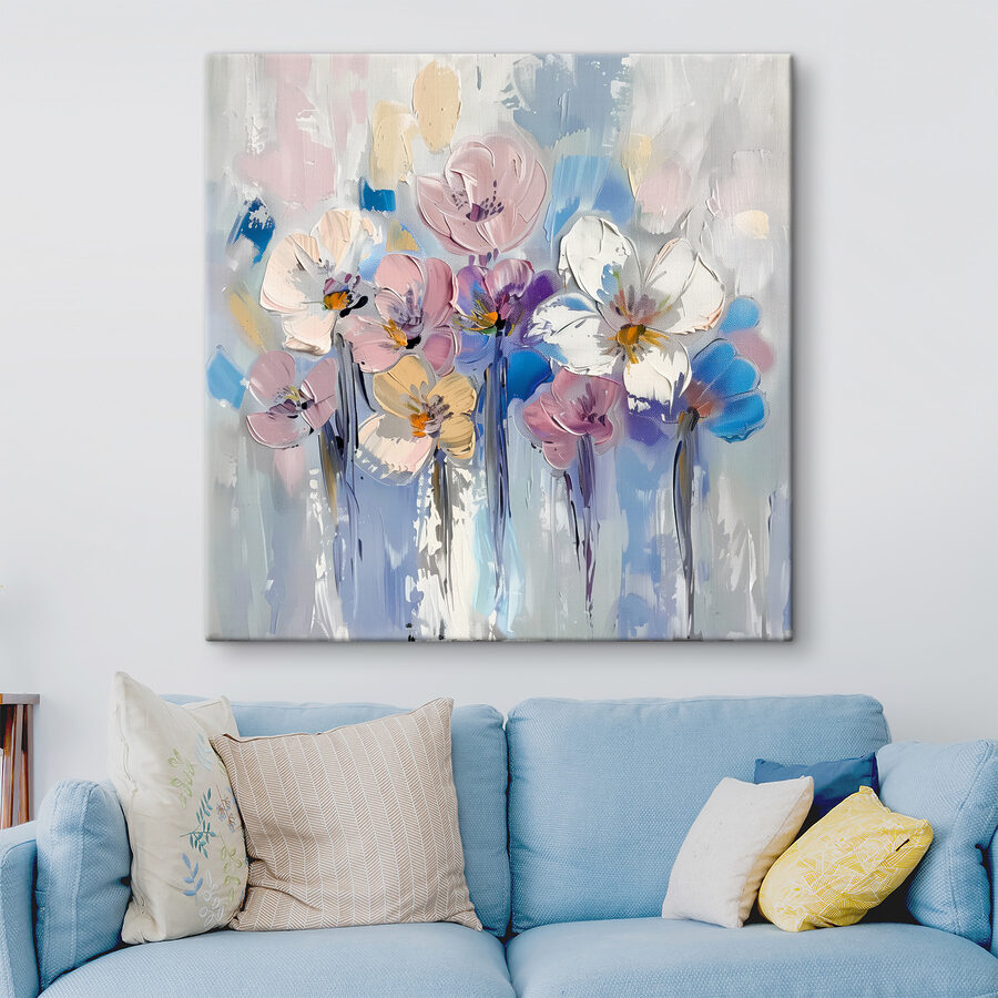 Ein Gemälde mit Blumen auf weißem Hintergrund