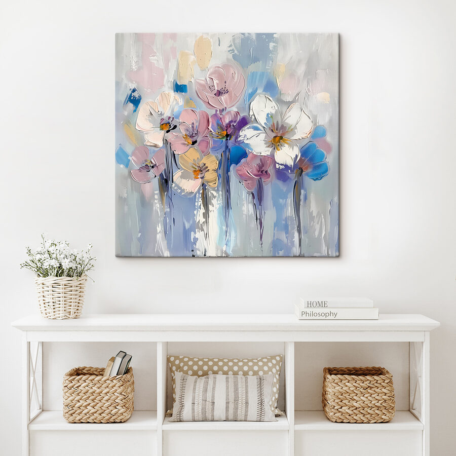 Ein Gemälde mit Blumen auf weißem Hintergrund