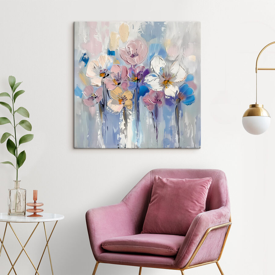 Ein Gemälde mit Blumen auf weißem Hintergrund