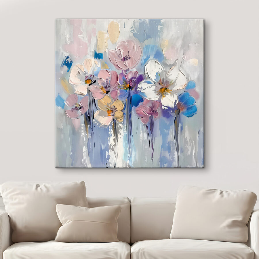Ein Gemälde mit Blumen auf weißem Hintergrund