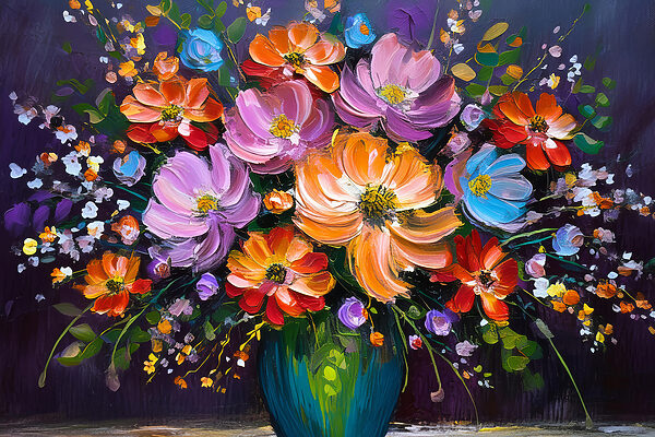 Ein Gemälde mit Blumen in einer Vase Ein Gemälde mit Blumen in einer Vase