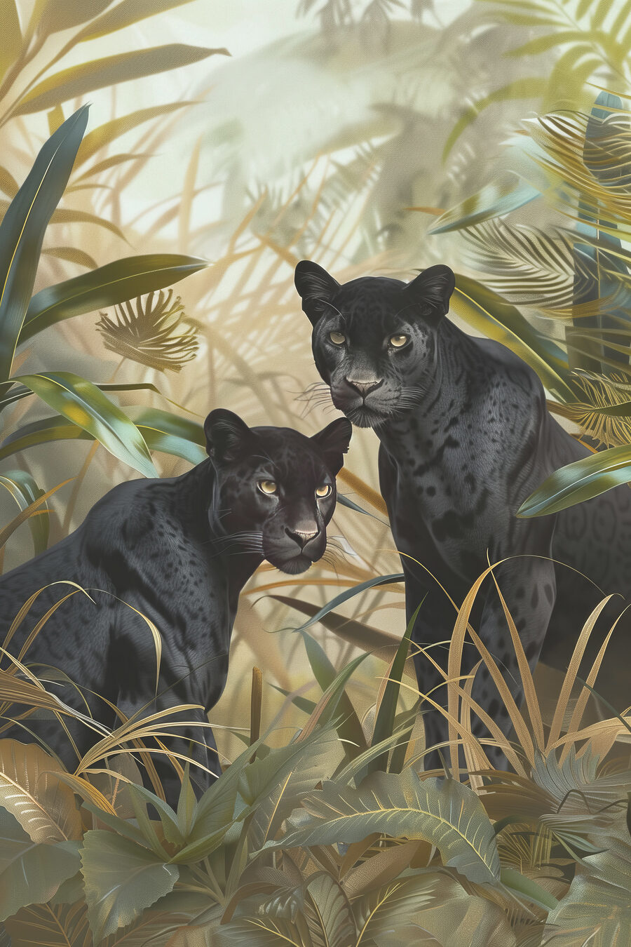 Zwei schwarze Tiger im Dschungel