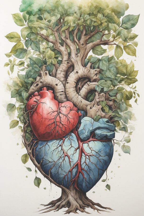 A tree with leaves and a heart