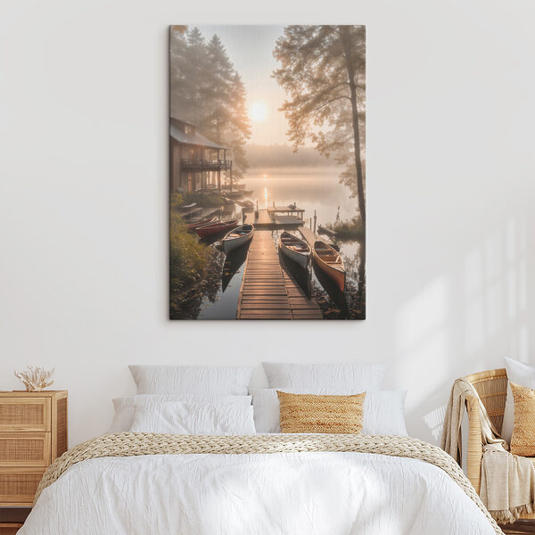 A dock with boats and a house on the water A dock with boats and a house on the water