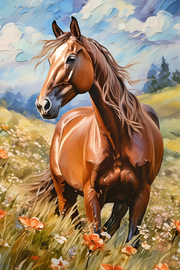 Ein Pferd in einem Blumenfeld Ein Pferd in einem Blumenfeld