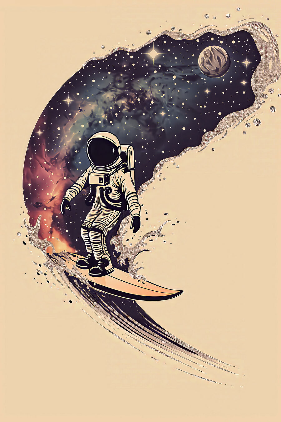 Ein Astronaut auf einem Surfbrett Ein Astronaut auf einem Surfbrett