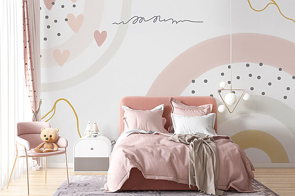 Ein weißer Hintergrund mit rosa und grauen Kreisen und Punkten Ein weißer Hintergrund mit rosa und grauen Kreisen und Punkten