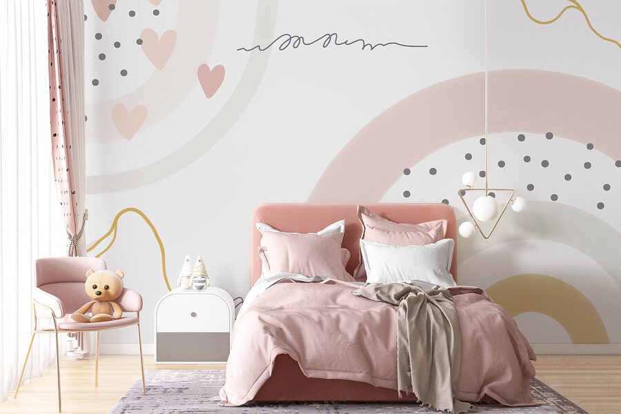 Ein weißer Hintergrund mit rosa und grauen Kreisen und Punkten Ein weißer Hintergrund mit rosa und grauen Kreisen und Punkten