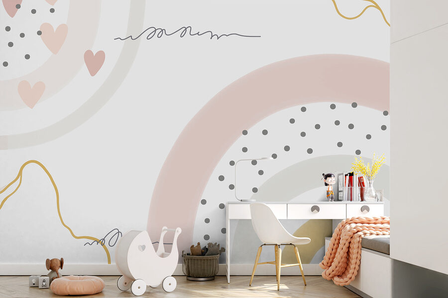 Ein weißer Hintergrund mit rosa und grauen Kreisen und Punkten Ein weißer Hintergrund mit rosa und grauen Kreisen und Punkten