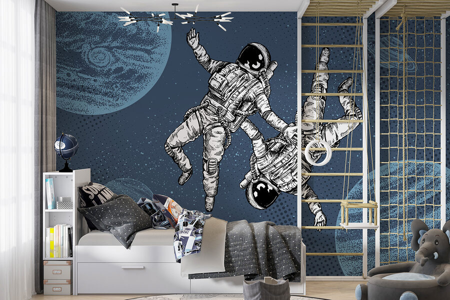 Zwei Astronauten schweben im Weltraum