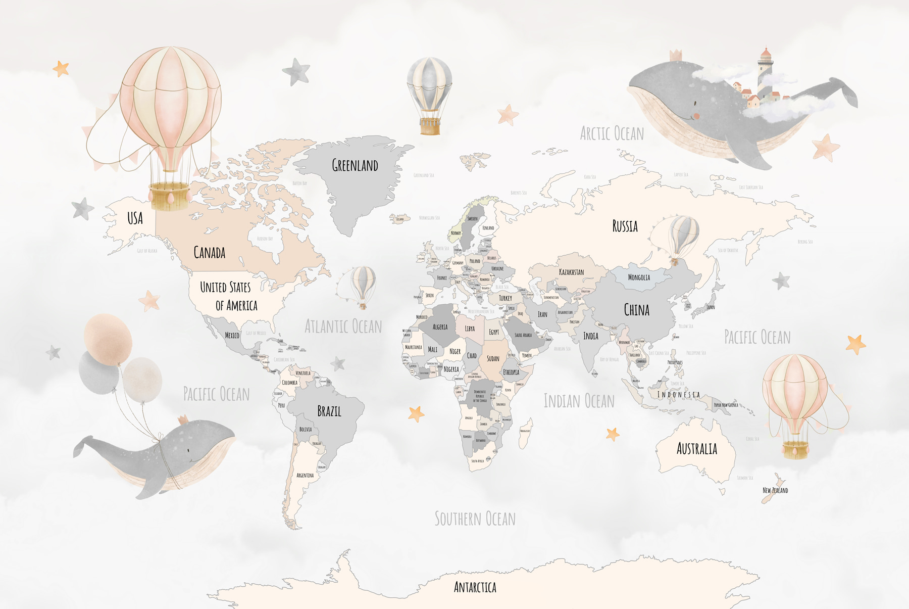 w00680v1p - Eine Weltkarte mit Heißluftballons - tegory