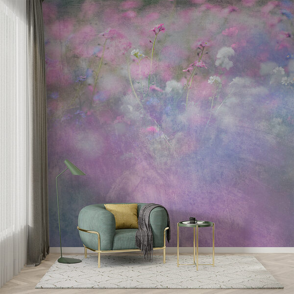 Ein Blumenfeld mit lila und weißen Blumen Ein Blumenfeld mit lila und weißen Blumen