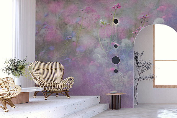 Ein Blumenfeld mit lila und weißen Blumen Ein Blumenfeld mit lila und weißen Blumen