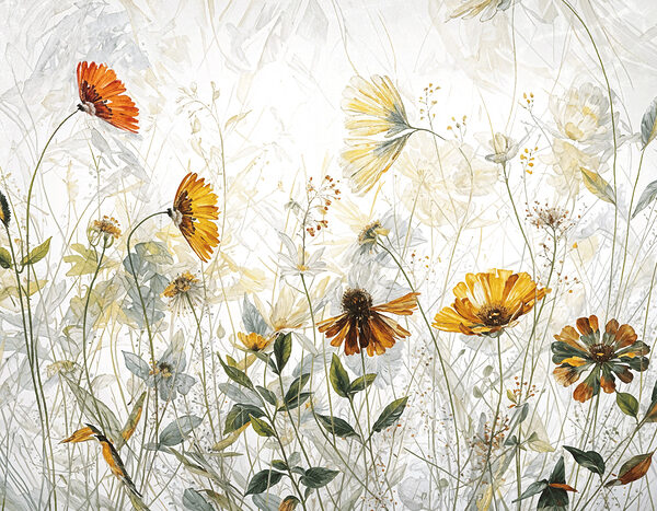 Ein Gemälde mit Blumen und Blättern Ein Gemälde mit Blumen und Blättern