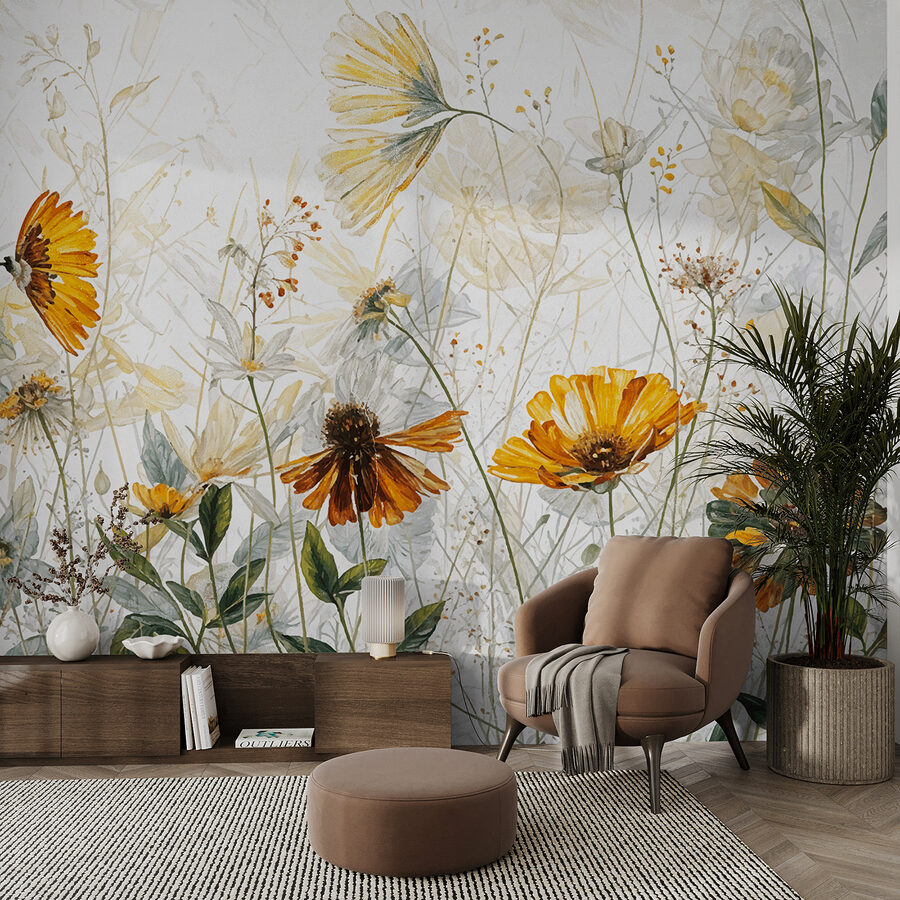 Ein Gemälde mit Blumen und Blättern Ein Gemälde mit Blumen und Blättern