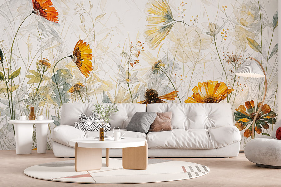 Ein Gemälde mit Blumen und Blättern Ein Gemälde mit Blumen und Blättern
