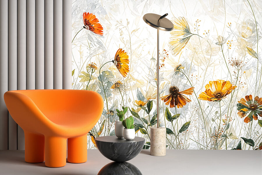 Ein Gemälde mit Blumen und Blättern Ein Gemälde mit Blumen und Blättern