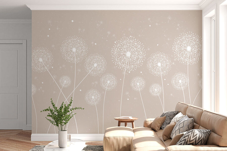 Eine weiße Pusteblume auf grauem Hintergrund Eine weiße Pusteblume auf grauem Hintergrund