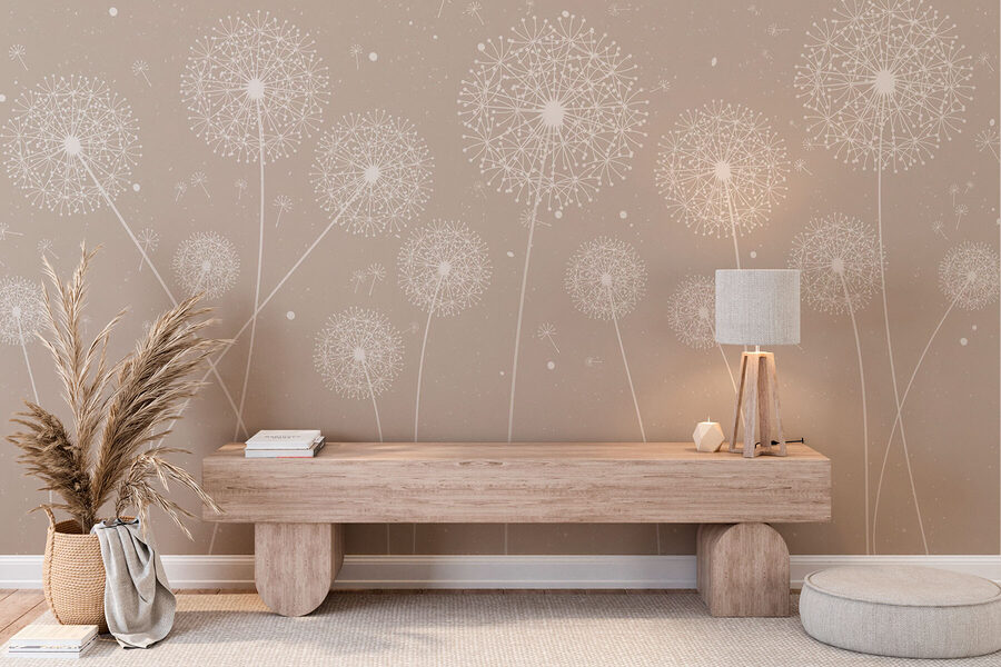 Eine weiße Pusteblume auf grauem Hintergrund Eine weiße Pusteblume auf grauem Hintergrund