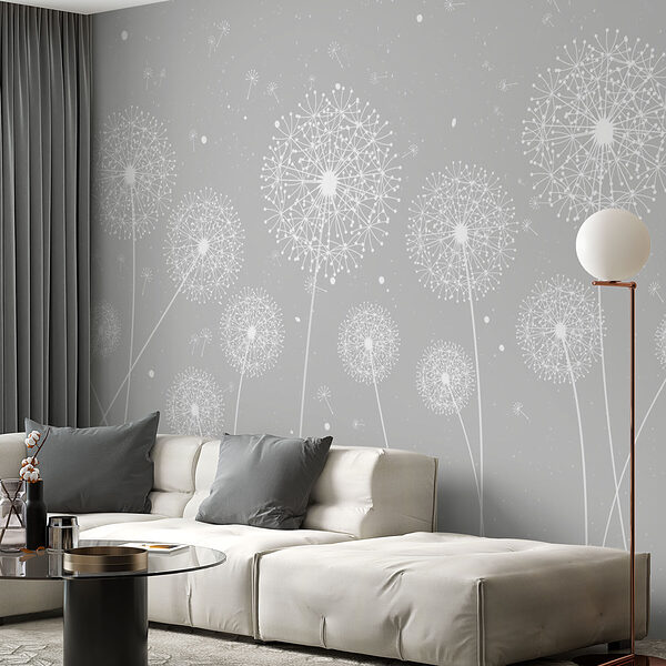 Eine weiße Pusteblume auf grauem Hintergrund Eine weiße Pusteblume auf grauem Hintergrund