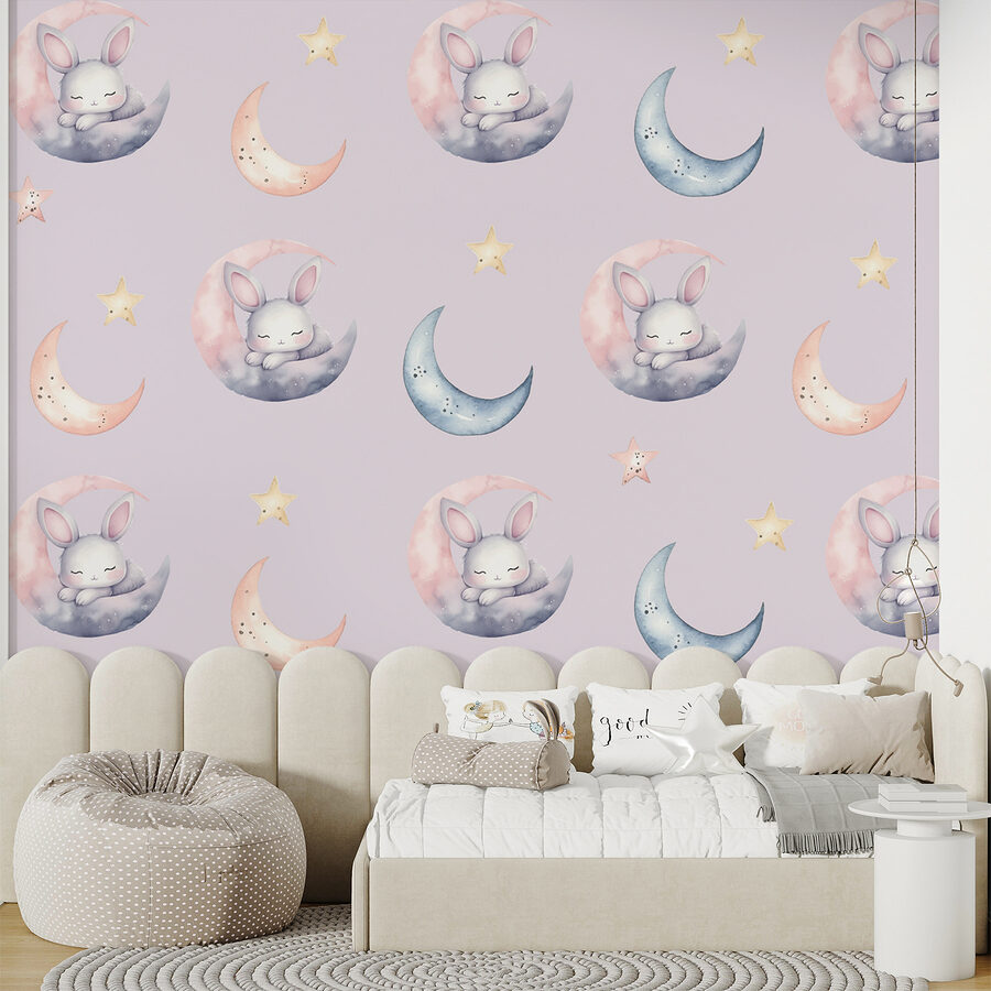 Ein Muster aus Kaninchen und Mond