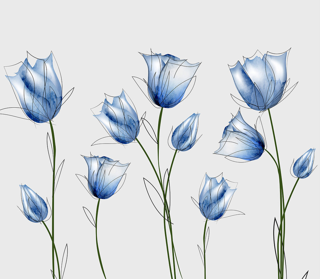 Eine Gruppe von blauen Blumen Eine Gruppe von blauen Blumen