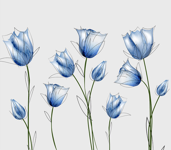 Eine Gruppe von blauen Blumen Eine Gruppe von blauen Blumen
