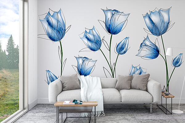 Eine Gruppe von blauen Blumen Eine Gruppe von blauen Blumen