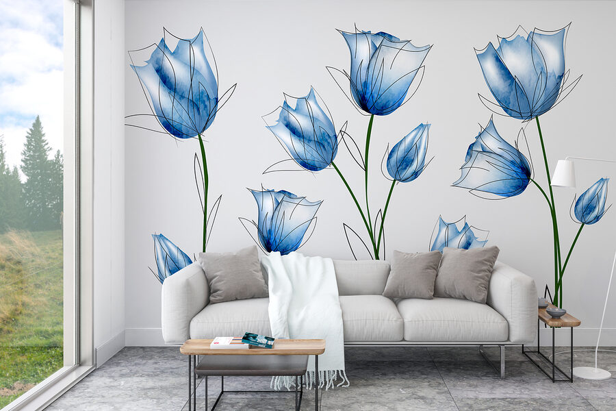 Eine Gruppe von blauen Blumen Eine Gruppe von blauen Blumen