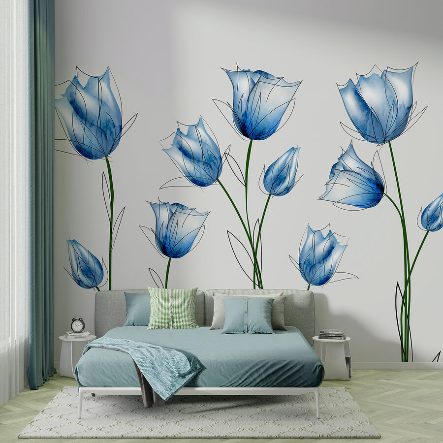 Eine Gruppe von blauen Blumen Eine Gruppe von blauen Blumen