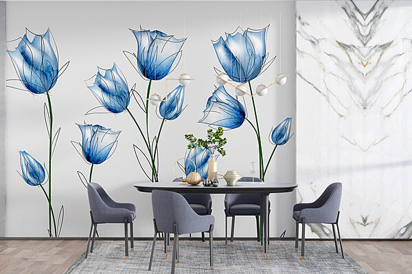 Eine Gruppe von blauen Blumen Eine Gruppe von blauen Blumen